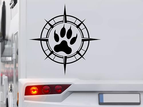 KLEBEKÖNIG Kompass Aufkleber - Hundepfote Hund - Wohnmobil Wohnwagen Camping Autoaufkleber Reisen Van Bus Dekor Caravan Wohnanhänger Camper