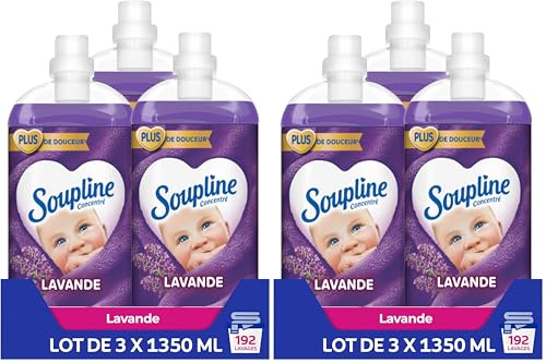 SOUPLINE - Adoucissant Concentré Soupline 3D Lavande - Formule Active à Froid - 92% d'Ingrédients d'Origine Naturelle - Lot de 6 x 1,35 L