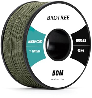 Brotree Mikrosladd 1.18mm Paracord 50m Flätad Kabel för Armband, DIY, Smyckestillverkning - 45kg Brottlast (Armégrön)