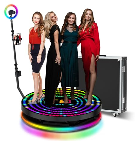 Máquina de cabina de fotos 360 para fiestas, cabina de cámara selfie de 360 grados, cabina de video giratoria de cámara lenta 360 con funda de vuelo (31.5 pulgadas)