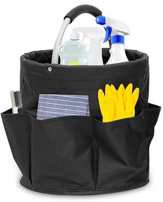 Cleaning Caddy with Handle, Bucket portable Organiser Cleaners Caddy with Handle Bag, Clean and Carry Foldable Multi Cleaning products Organise (Black)