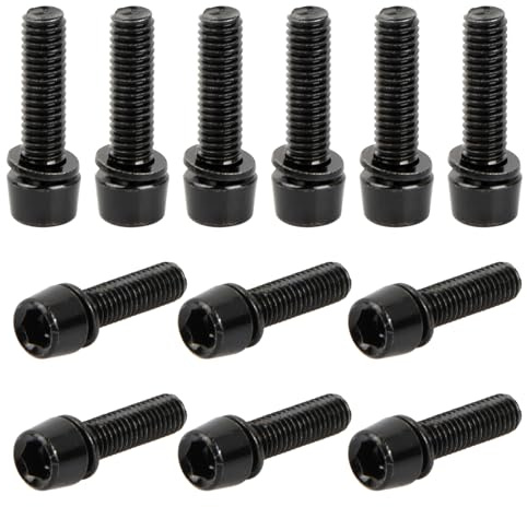 12 Stück Fahrrad Vorbau Schrauben, M5x18mm Fahrradschaftschrauben, Fahrrad Stamm Bolzen mit Unterlegsscheiben, Kegelkopf Schraube, Fahrrad Kegelschrauben für Mountainbike (Schwarz)