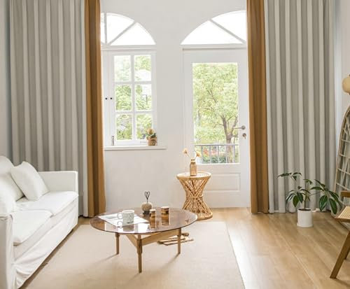 Ayoiow Verdunkelungsvorhang Dachfenster, Küchenvorhänge Mit Ösen, Chenille Vorhänge Blickdicht 2 Stück, Braun Weiß, 132X160CM