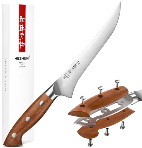 HEZHEN Filetiermesser German DIN 1.4116 Stahl, Professionelles Fischmesser, Rostfreier Stahl Ausbeinmesser, Leicht Flexible Klinge, Full Tang Griff aus Redwood