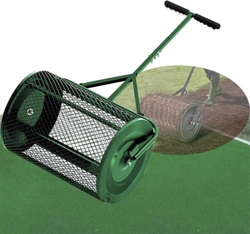 Spreader for Peat Moss, Fertilizer, Seeds - Handheld Lawn Spreader Metal Roller with Adjustable Handle - 40×60cm - Efficient and Easy to Use