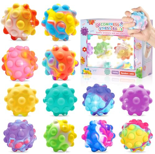 12 Stück Pop Bubble Stress Ball, Sensory Fidget Toy Relief Angst Autismus