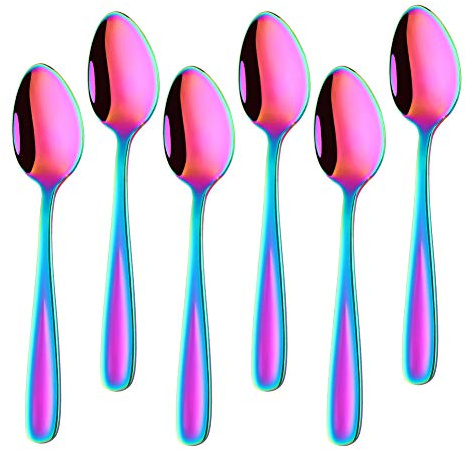 Buyer Star 5.32 Inch Small Spoons Set of 6, Stainless Steel Coffee Spoon Set, Mini Dessert Spoons Teaspoons Tiny Stirring Spoon Demitasse Espresso Coffee Spoons (6, Rainbow)
