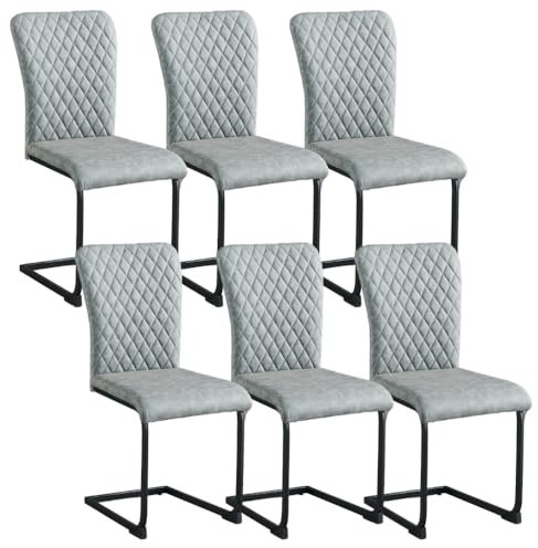 JYMTOM Freischwinger Schwingstuhl Esszimmerstuhl 6er Set mit Kunstleder-Bezug und hoher Rücklehne, Metallgestell, Küchenstuhl für Wohnzimmer Konferenzraum und Esszimmer (6, PU Grau)