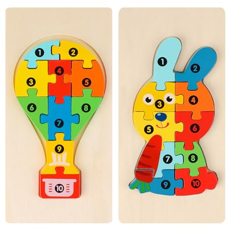 TPTGIAR 2 Stück Holzpuzzle für Kleinkinder von 1-3 Jahren, Montessori Spielzeug Ab 2 Jahre, 3D Holzpuzzle 1 Jahr, Lernendes Pädagogisches Kinderspielzeug Ab 2 Jahre für Jungen und Mädchen