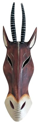 OMA African Antelope Giraffe Wall Mask Sculpture Wooden Jungle Safari Wooden Wall Hanging Art Home Gift