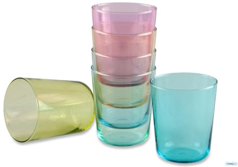 Set di 6 Bicchieri in Vetro Colorato Spruzzato, Funzionali ed Ergonomici, Impilabili, 31 cl