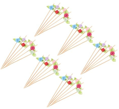 Ciieeo Palillos Decorativos para Aperitivos Palillos de Dientes Largos de Seguro Diseño Flor Rosa 12 Cm para Fiestas Reuniones 100 Piezas