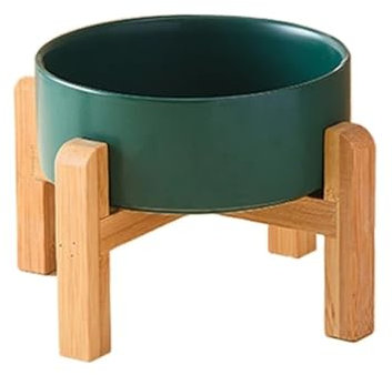 Ciotola per cani di taglia piccola, media, grande, in ceramica spessa, con supporto in legno (grigio, 11 cm, 300 ml)