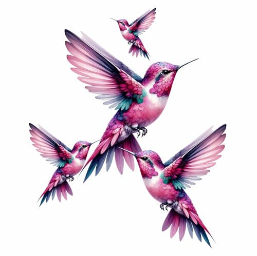 x4 Pink Humming Bird Stickers for Wall Decor, Covering Marks, Mugs & Cups, Car Bumpers, Shower & Tile, Toilets, Laptop & More, Hardwearing Waterproof 0% Transparency (x4 Pink, A5)