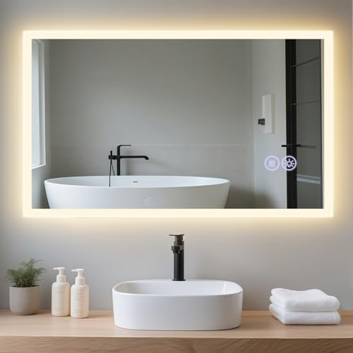 Mursche Badezimmerspiegel mit Beleuchtung Badspiegel mit Licht - 100x60cm Explosionsgeschütztes Glas Spiegel mit Touch Mirror Beschlagfrei Beleuchtet Bad Dimmbar IP44 für Badezimmer