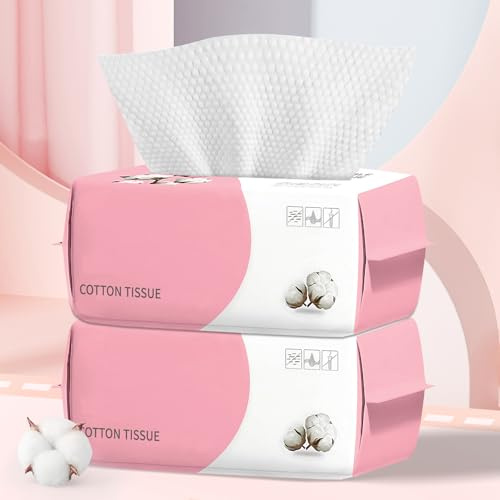 Disposable Face Towel 200 Count Face Towels for Sensitive Skin Lint- Free Facial Towels Soft Cotton Tissue Dry Face Wipes Face Cloths for Women Cleansing, Skincare and Makeup Remover