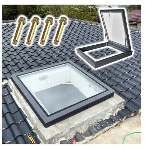 ZJKXJH Dachluken Anpassbares Aluminium-Dachfenster Hochdichte Kellerfenster Schachtabdeckungen 50, 60, 70, 80, 100, 110 cm mit doppelschichtigem gehärtetem Glas(26x26in(66x66cm))