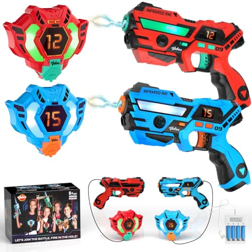 VATOS Wiederaufladbare Laser Tag Set 2 Packs - Echtzeit-Daten SYNC Infrarot Laser Tag Sets, 2 Spieler Lazer Tag Shooting Game für Kid Teen Alter 6-12 Jahre alt Spielen drinnen und draußen