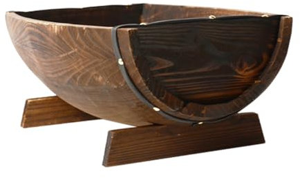 VANZACK Bandeja De Flores De Madera Conservante Estilo Barril para Exteriores Rústica con Base Bandeja para Servir Forma De Barco para Suculentas Jardinera De Madera Decoración De