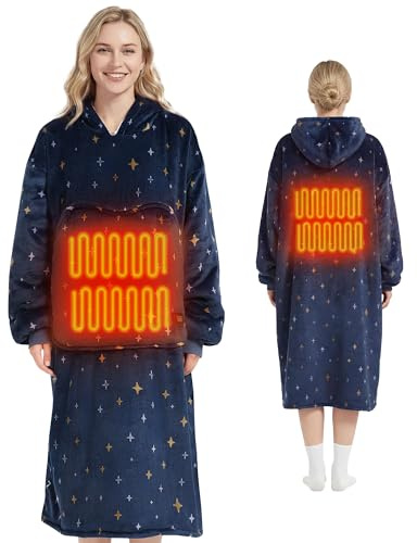 Mewaii Extra Long Oversized Wearable Blanket Hoodie with 3 Level Electric Heating Settings, Super Soft Warm Cozy Flannel Sherpa Hooded Sweatshirt with Giant Pocket, Gifts for Women Men Teens