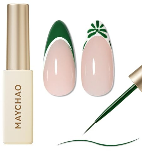 MAYCHAO Green Swirl Gel Liner Nail Art Polish, 8ml Classic Gel Color Built-in Thin Brush, UV Light Cure for French Nail Tips DIY Manicure at Home Salon