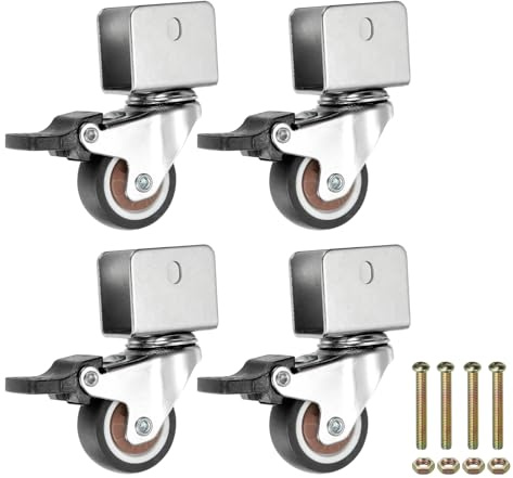 PATIKIL 1.25 Inch Caster Wheels, 4 Pcs Swivel Casters with Break 0.7 U Bracket Opening 55 Lb Capacity Per Caster for Furniture Office Chairs Carts and Cabinets, Brown