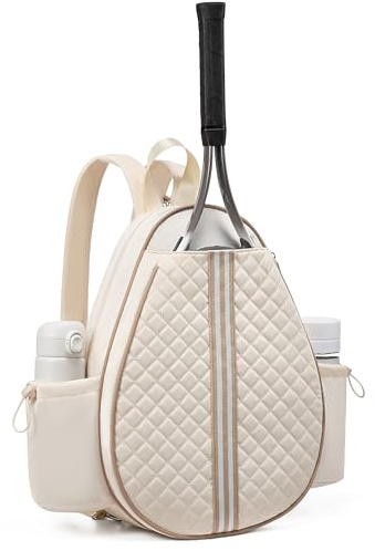 Sucipi Tennisrucksack, Tennistasche Damen Herren für 2 Tennisschläger, Wasserdichter Tennis Rucksack Tasche Sportrucksack Badminton Tasche für Pickleball, Tennis und Badminton, Beige
