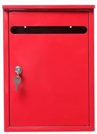 Wandbriefkasten für Den Außenbereich, Briefkasten Modern Eisen, Standbriefkasten Freistehend mit Schloss für Zuhause, Wohnung, Büro, Gewerbe, 36x26x10cm(Red)