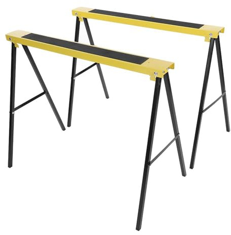 Pilipane Heavy Duty Steel Sawhorse Folding Portable Saw Horse Non Slip Trestle Stands Work Support for Woodworking Construction Home Workshop 2 Pack