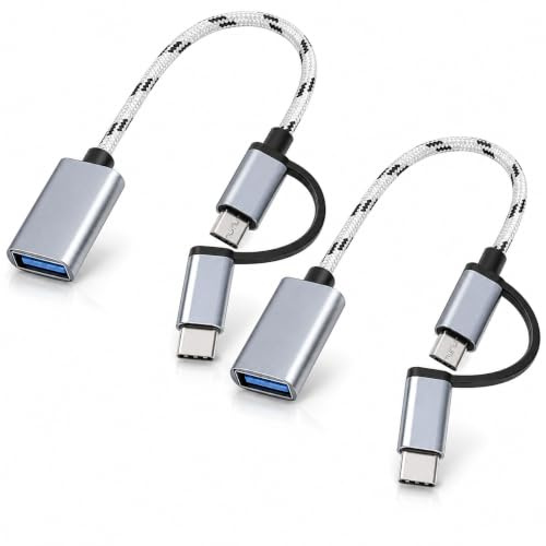 Tuwonwa 2 PCS 2 en 1 Adaptador USB C/Micro a USB, Adaptador USB Type C y Micro OTG, Cable Universal para Claves USB, Ratón, Teclado, Disco Duro, Smartphone, Tableta y Portátil