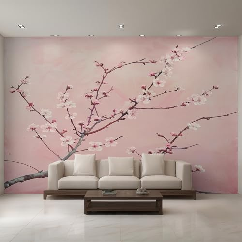 Generico Carta da Parati Fiori di Ciliegio, 450X215cm, Carta da Parati Tessuto Non Tessuto Rami di Ciliegio in Fiore, Camera da Letto Decorazioni Parete Soggiorno Decorazione Cucina Décor EL&D58