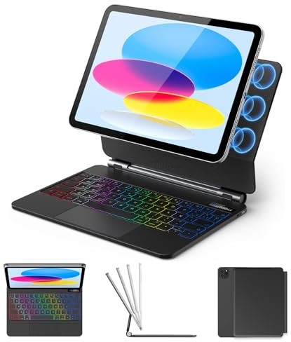 KBCASE Magic Keyboard iPad para Air 11'' M4 /M3/ Air 6/5/4 Gen y iPad Pro 11 4/3/2/1 Gen, Teclado iPad Air 11 con 7 Colores Retroiluminación, Trackpad Multitáctil, Indicador de batería, Español (Ñ)