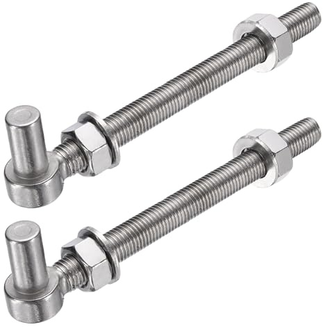 sourcing map 2 bisagras de puerta de perno en J, M16 x 8 pulgadas, bisagras de puerta de acero inoxidable 304, bisagra de poste de perno en J con arandelas y tuercas para valla de cadena, valla de