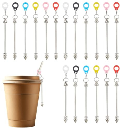 DELORIGIN 36PCS Beadable Straw Charms 6 Styles Tumbler Accessories DIY Straw Toppers Charm Adapter Refillable Blank Cup Pendants Bar for Woman Friends Make Your Own Tumbler Charm Decorations Gift Set