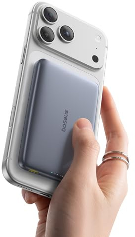 Baseus Picogo AM41 Power Bank, 10000mAh Qi2 Magsafe Powerbank 15W Wireless, Ultra Slim, PD 27W Schnellladung, Magnetische Externe Batterie für iPhone 17/16/15/14/13/12, Grauer