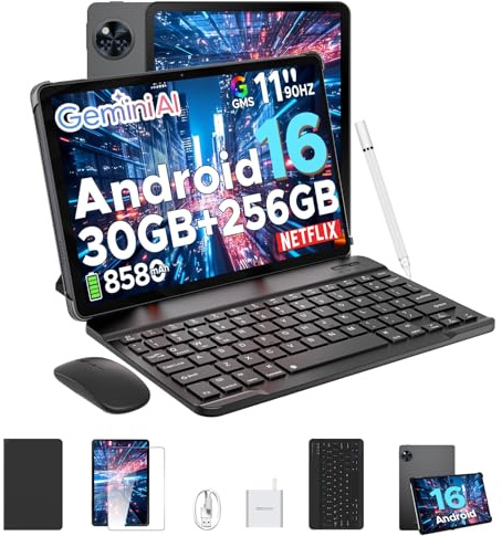 DOOGEE U11 Pro Android 16 Tablet 11 Zoll Gemini AI, 30GB+256GB (2TB TF), 8580mAh, 90Hz Display, WiFi 5, T7200 Octa Core Tablets PC, 13MP+5MP, Tablet mit Tastatur, Stift, Maus, Hülle