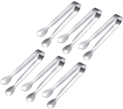 DECHOUS Pinzas para Azúcar de Acero Inoxidable 304, Set 6 Unidades, 11 Cm, sin Bordes, Resistentes y Portátiles para Hielo, Cubitos y Aperitivos en Hogar, Bar y Fiestas
