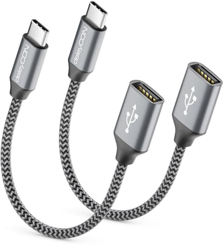 deleyCON 2x Adattatore USB C a USB 2.0 OTG Tipo-C Connettore a Presa A - Cavo per iPhone 17/16/15, Galaxy S26/S25/S24, A56, A17, A16 Tablet, MacBook, iMac, iPad, Notebook ecc.