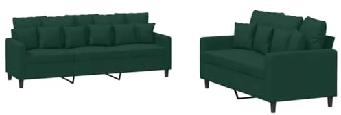 Qifoedo 2-TLG. Samt-Sofagarnitur Dunkelgrün 138 & 198 cm Breit Modernes Wohnzimmer-Möbelset mit Kissen Robust & Bequem für Living Room Balkon Büro