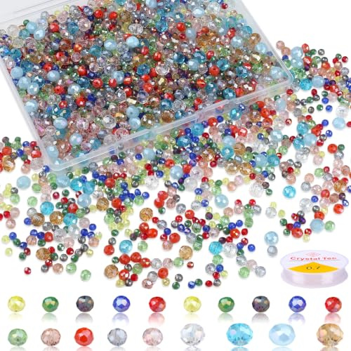 XIANNVXI 1100Pcs Coloured Glass Beads Set,4/6/8mm,14 Colours | Colourful Loose Bulk Mixed Faceted Crystal Glass Beads for DIY Jewelry Making,Suncatcher Beads,with Elastic String&Box