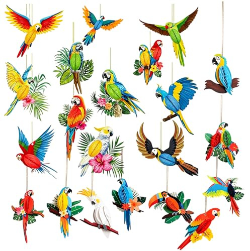 21 Stück Dschungel Deko Tropische Vogeldekoration, Papier Papagei Hängende Dekorationen, Tropische Vögel Wabenausschnitte, für Geburtstag Hawaii Deko Sommer Tropical Party Dekorationen