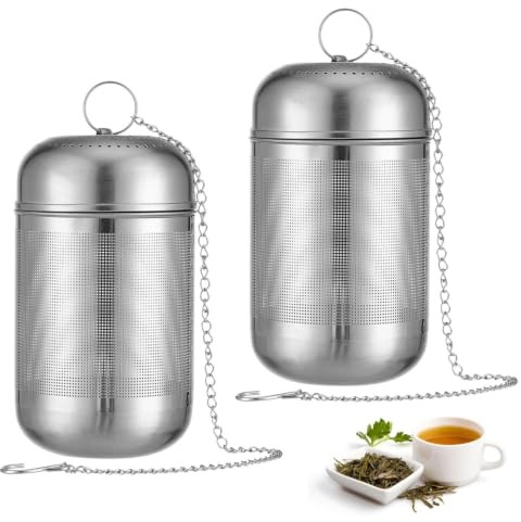 Stainless Tea Leaf Strainer 2 PCS, Fine Mesh Loose Tea Infuser with Chain, Reusable Tea Leaf Strainer for Teapot Mug Cup, Dishwasher Safe