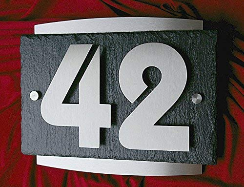 Leskow Metalldesign 3D Hausnummer aus Edelstahl und Schiefer, Individuelles Hausnummernschild, Straßenschild mit Hausnummer, Anthrazit Türschild