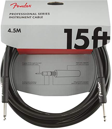 Fender Professional Series Instrumentenkabel, gerade, 15 Fuß | Rauscharmes Gitarrenkabel, 99 % sauerstofffreies Kupfer, vernickelte 6,35-mm-Klinkenstecker, für Live-Musiker, E-Gitarre