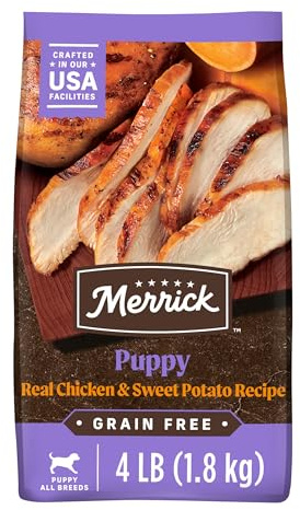 Merrick Premium Grain Free Dry Puppy Food, Wholesome And Natural Kibble With Real Chicken and Sweet Potato - 4.0 lb. Bag
