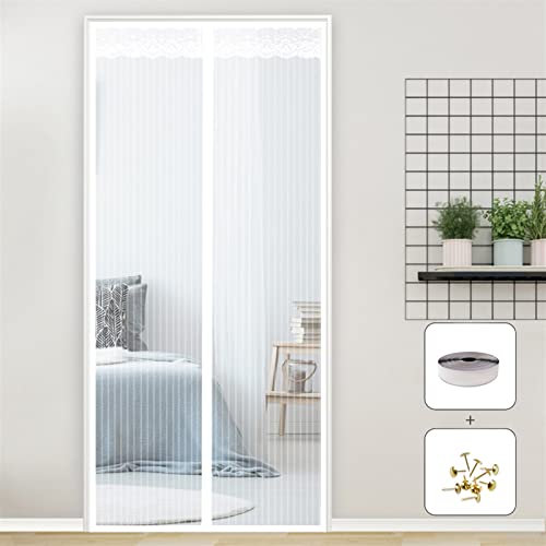 AMZERO Magnet Fliegengitter Tür, 80x230cm Insektenschutz Magnetvorhang Moskitonetz Klettverschluss für Balkontür Wohnzimmer Terrassentür, Weiß
