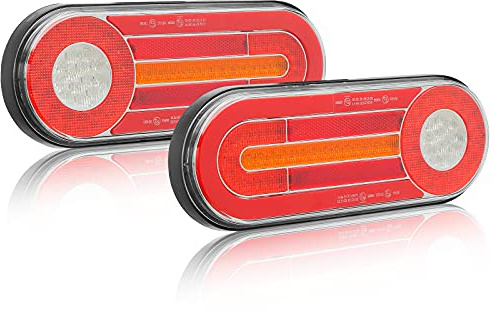 D-TECH 2 LED-Rücklichter für Anhänger, Bremse, Nebelscheinwerfer, Rückwärtsgang, Neon und dynamische Drehanzeige - LKW, Wohnwagen, wasserdicht