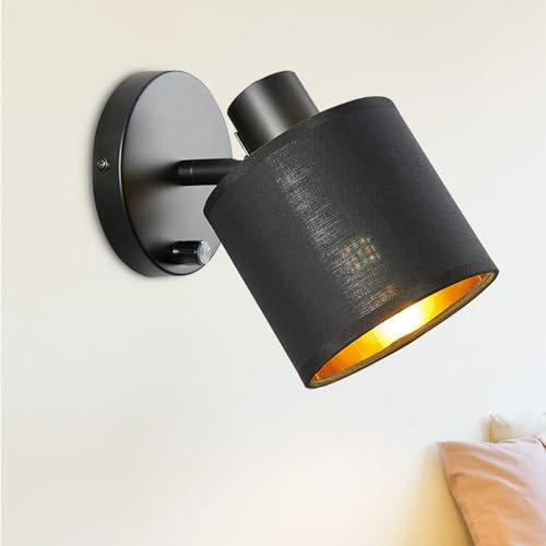 Lightess Wall Lamp Black-Gold Wall Lights Fabric Face Spotlight E27 Socket 40W Max Adjustable Downlight Swivelling Wall Lights for Kitchen Bedroom Living Room Indoor (No Bulb)