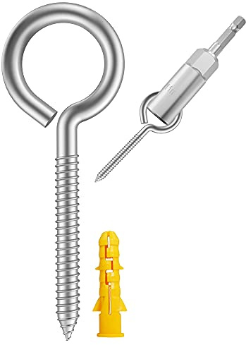 HXLPAY 304 Edelstahl Schraubhaken, Metallhaken, Heavy Duty Screw Eye Hooks, Holzklemme Ring Eye Haken, Hängemattenhalterungen, Ösenbolzen (M4Hook 26 Pcs)