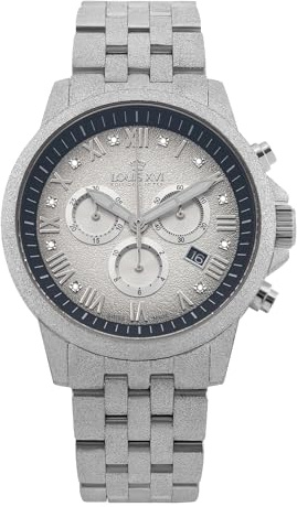 LOUIS XVI Herren-Armbanduhr Aramis Frosted Stahlband Silber/Gold Schwarz Fume echte Diamanten Chronograph Analog Quarz Edelstahl